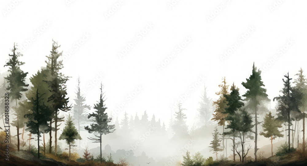Minimal, beautiful forest illustration on a white background