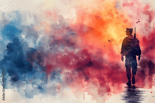 Powerful Watercolor Representation of a Solitary Soldier Marching into the Unknown Reflects the Sacrifice and Valor on Memorial Day 
