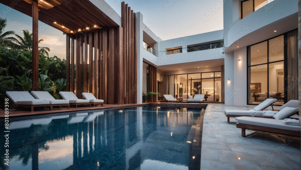 Luxurious Villa Concept, White Elegance in Exterior Design.