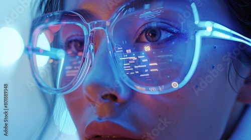 Wallpaper Mural AI chatbot assisting shopper on screen, cool blue light, close-up, 24/7 support Torontodigital.ca