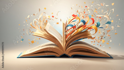 The image is of an open book with bright blue light coming from the center.

