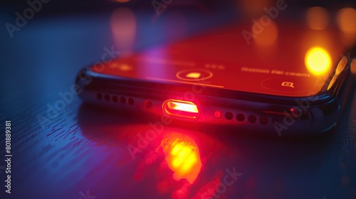 Mobile app flash sale notification, bright notification light, close-up, instant deals 