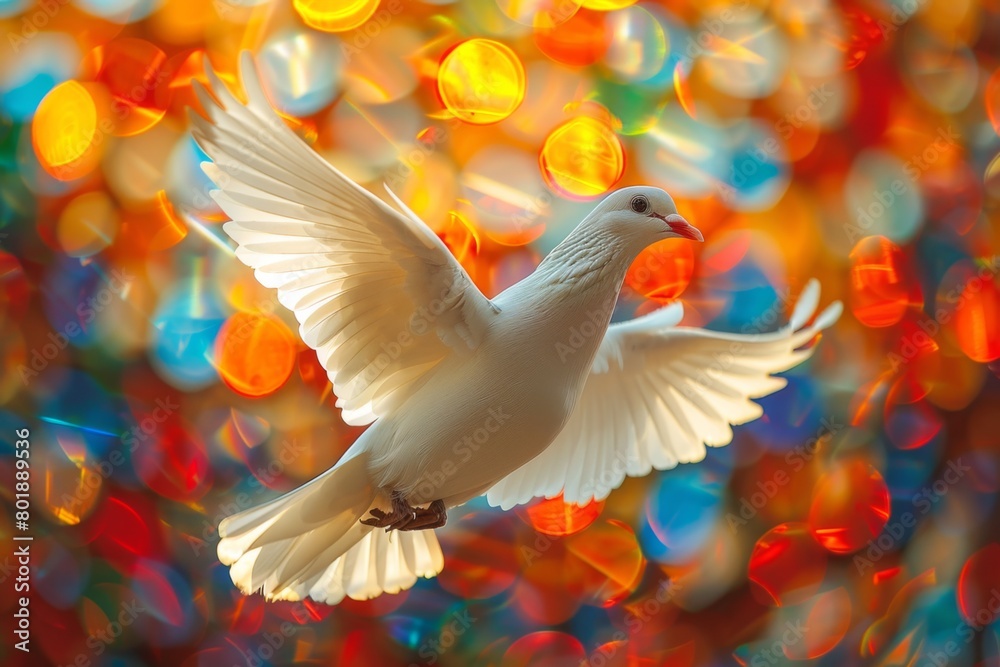 Obraz premium Pigeons in the stained glass window of Notre Dame Cathedral in Paris, France