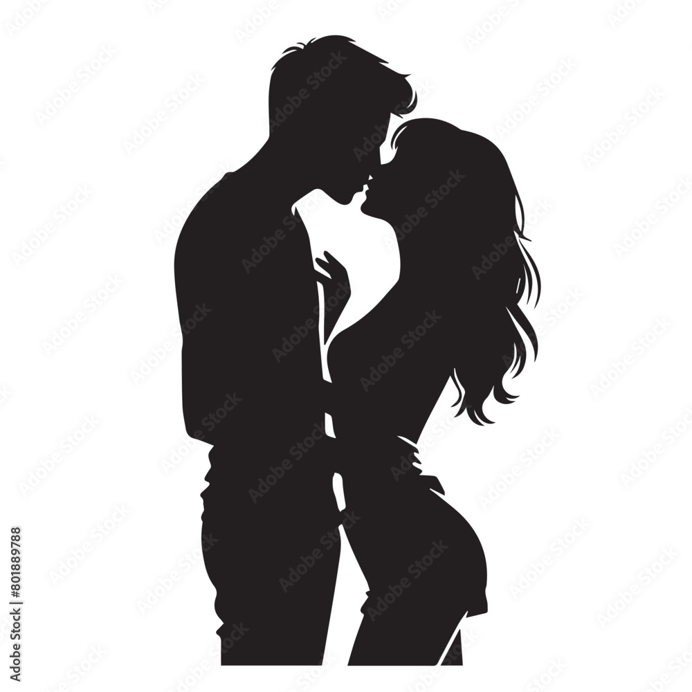 Vector set of couple silhouette kissing with simple silhouette design style