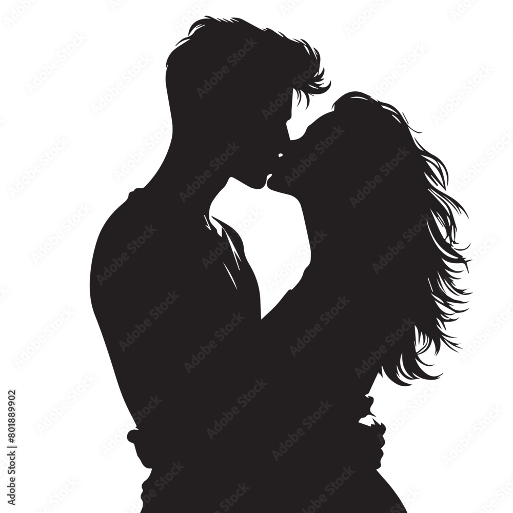 Vector set of couple silhouette kissing with simple silhouette design style