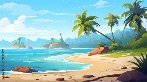 Seaside Oasis  Summer Escape by the Water s Edge  Realistic Beach Landscape. Vector Background