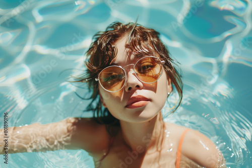 Summer vibe, young woman relaxing in the water