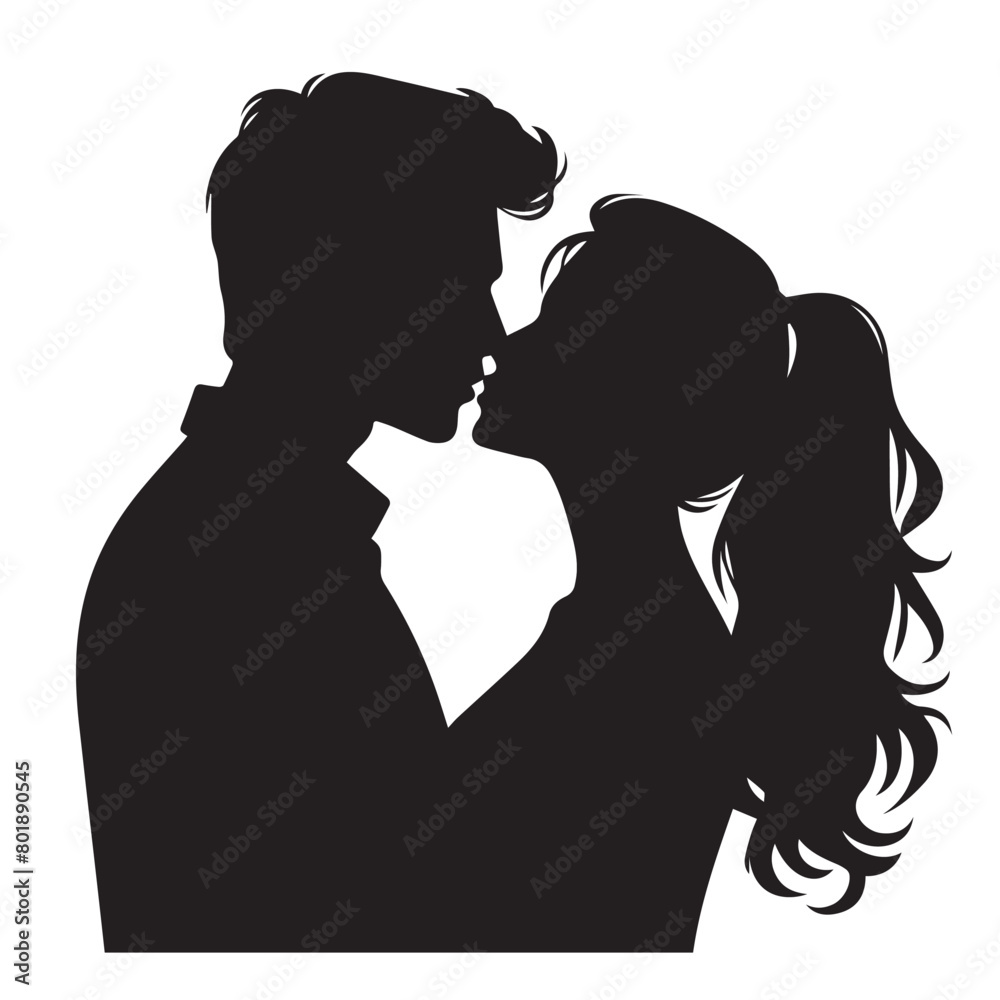 Vector set of couple silhouette kissing with simple silhouette design style