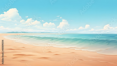 Beach Bliss  Sandy Shoreline in the Warmth of Summer  Realistic Beach Landscape. Vector Background