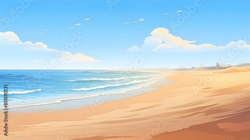 Beach Bliss, Sandy Shoreline in the Warmth of Summer, Realistic Beach Landscape. Vector Background