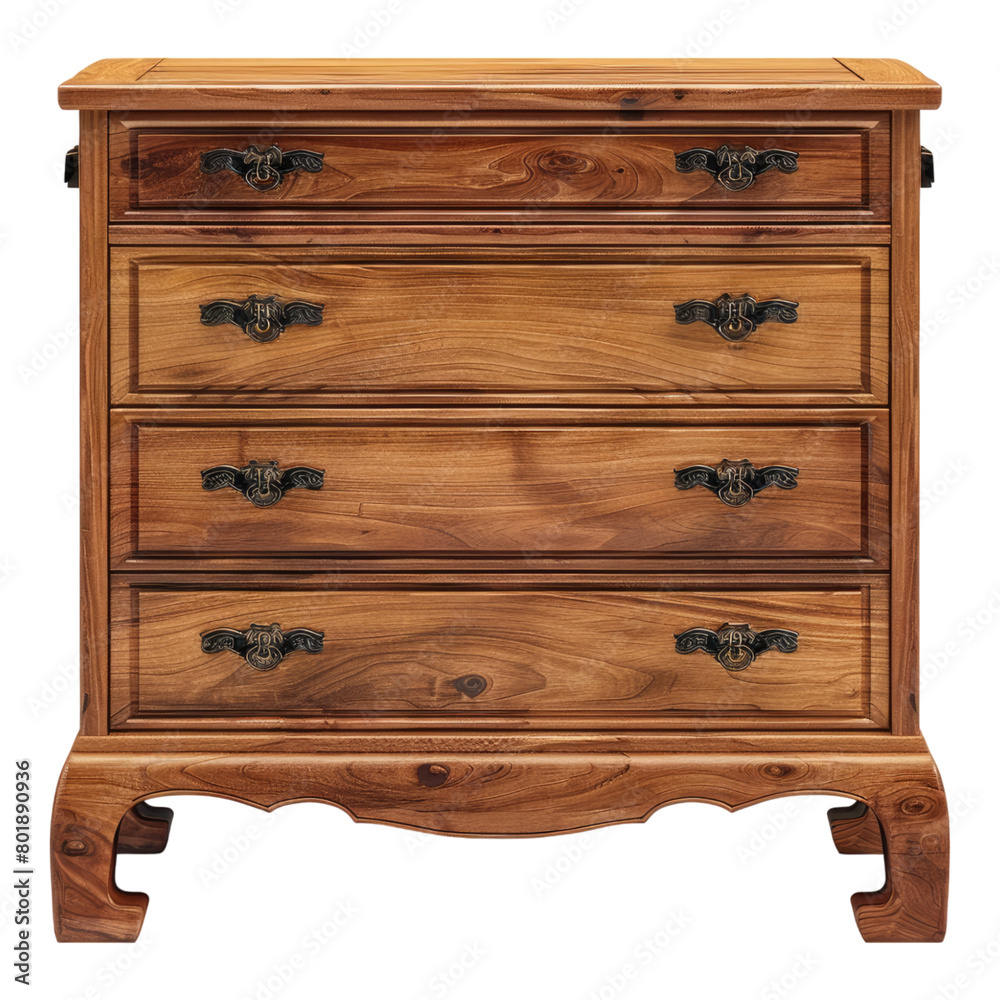 Wooden dresser drawers isolated on transparent background
