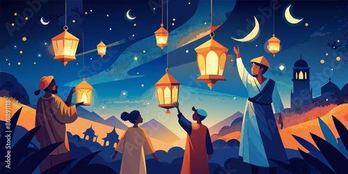 Enchanting Ramadan Night with Traditional Lanterns and Moonlight