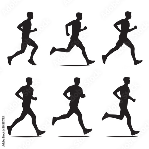 Vector set of running people silhouette with simple silhouette design style photo