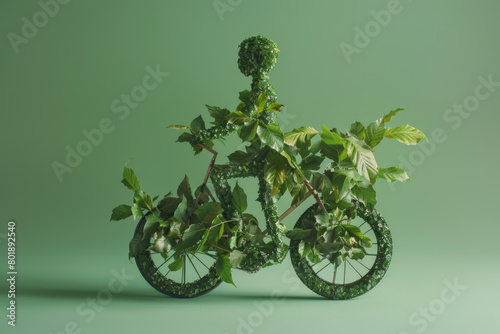 Obraz na płótnie A person riding a bicycle made of leaves.
w salonie