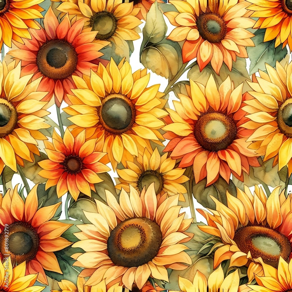 sunflower pattern, watercolor style, AI generated sunflower pattern, watercolor style, AI generated