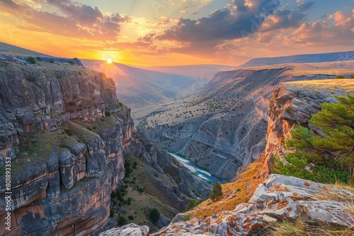 canyon view in summer. Colorful canyon landscape at sunset. nature scenery in the canyon. amazing nature background. summer landscape in nature. Tasyaran canyon travel  - generative ai © Nia™