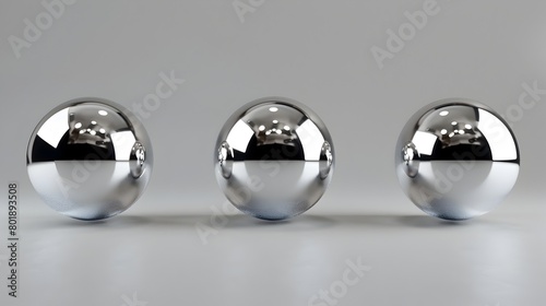 Three Shiny Chrome Spheres Floating Against Gray Background