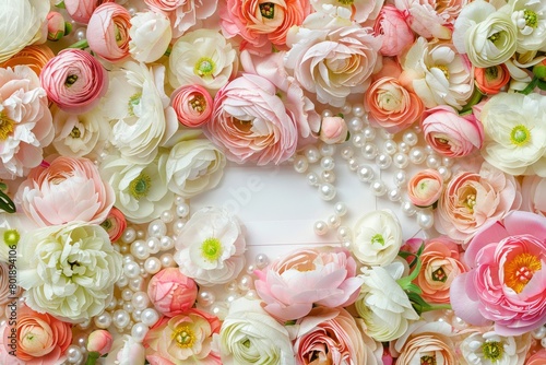 Floral Abundance with Pearls and Blank Space