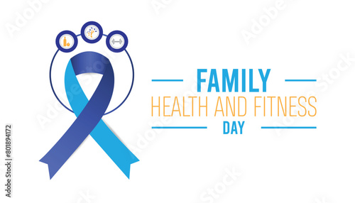Family health and fitness day observed every year in June. Template for background, banner, card, poster with text inscription.