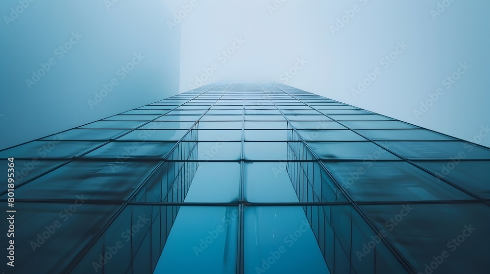 Sleek and Minimalist Blue Highrise Architectural Facade in Urban City Skyline Sleek and Minimalist Blue Highrise Architectural Facade in Urban City Skyline