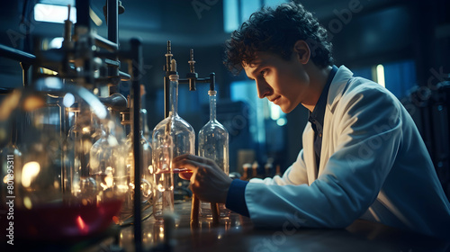 A researcher in a lab conducting experiments, photo