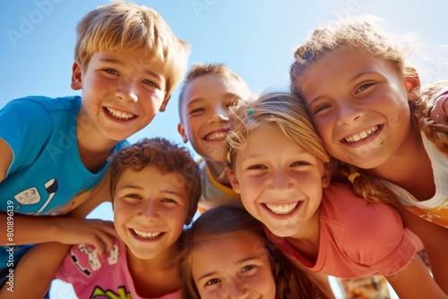 summer holidays, children and education concept - group of smiling kids outdoors