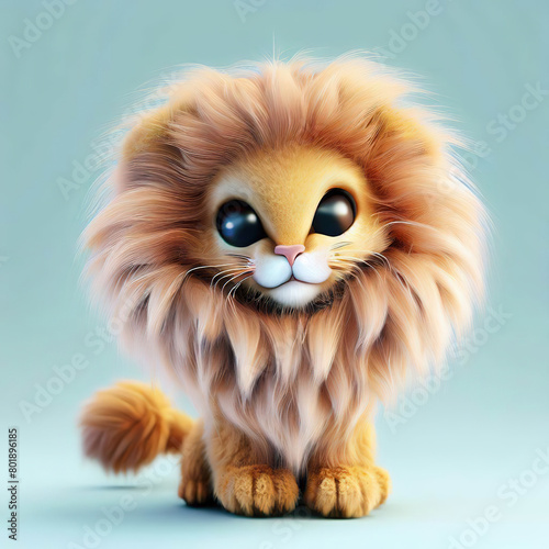 3D fluffy cartoon lion with white background . with Generative AI technology	
