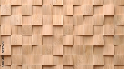 Light Wood Wall Background with Geometric 3D Panel Design