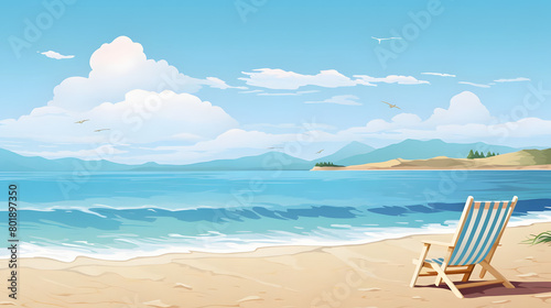 Coastal Calm  Relaxing Seaside Scene in Summer  Realistic Beach Landscape. Vector Background
