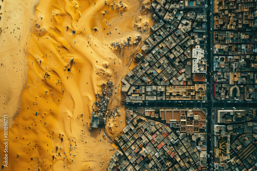 An aerial view of the western United States showcasing a division between urban residential areas and desert landscapes.

