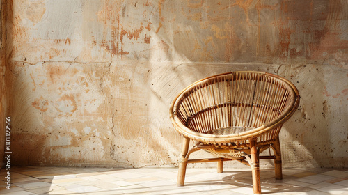 the unique beauty of a handcrafted basket chair made from natural materials such as bamboo or seagrass, with its organic textures and earthy tones adding warmth © Sajawal