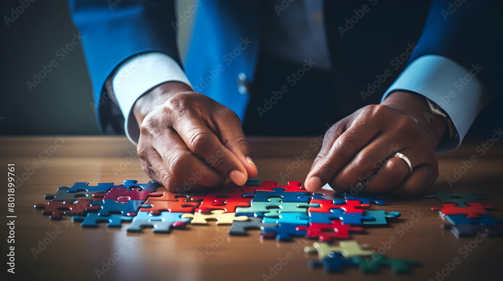 Hands assembling a puzzle, Hands assembling a puzzle,