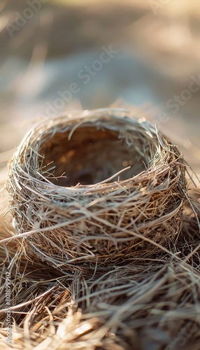 Close-up of an empty bird's nest made from twigs.