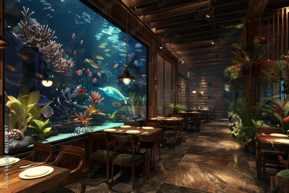 Fototapeta premium ..Delicious seafood dishes served in cozy waterfront ambiance, a perfect dining experience for seafood enthusiasts