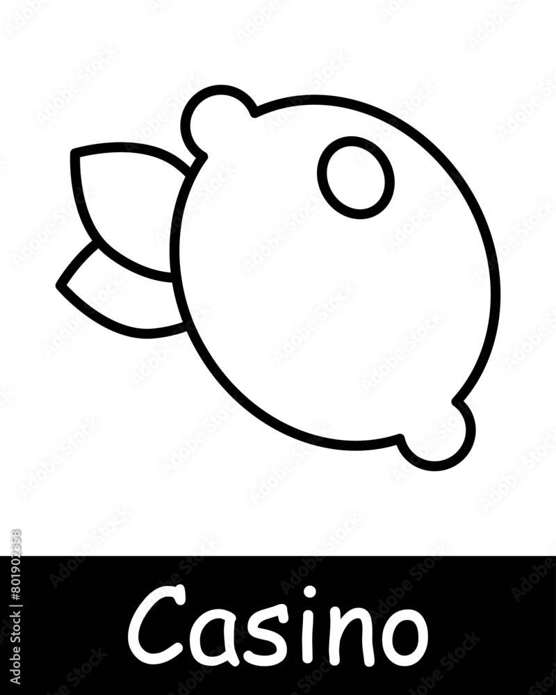 Casino set icon. Coin, check, win, bet, lemon, reward, chip, money, bet increase, risks, excitement, ardor, passion, black lines on white background. Gambling concept. Casino set icon. Coin, check, win, bet, lemon, reward, chip, money, bet increase, risks, excitement, ardor, passion, black lines on white background. Gambling concept.