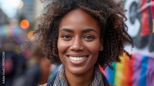 A professional headshot of a young African-American woman. She should be smiling and wearing a casual outfit. The photo should be well-lit and have a neutral background. © 1000lnw