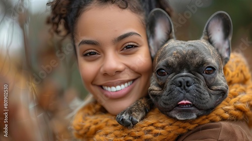 A professional headshot of a woman and her dog