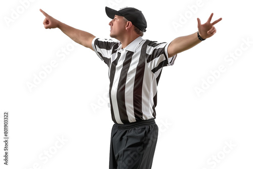 Football referee signaling a penalty, isolated on transparent background, png file © Realistic PNG'S