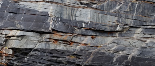 Detailed shot of schist rock showing layered minerals, ideal for textured and rich background visuals,