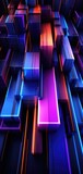 3D rendering of glowing neon cubes. AI.