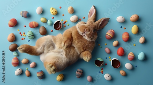 fat easter bunny inbetween eggs photo