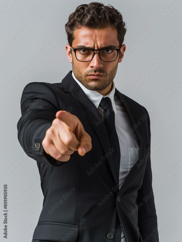 Businessman in suit pointing confidently at the camera. AI. Businessman in suit pointing confidently at the camera. AI.
