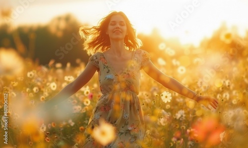 Wallpaper Mural Young woman enjoying the beauty of nature in a field of flowers. AI. Torontodigital.ca