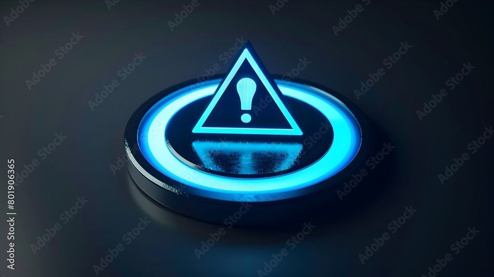 Illuminated Triangular Warning Icon with Glowing Accents Against Dark Background Illuminated Triangular Warning Icon with Glowing Accents Against Dark Background