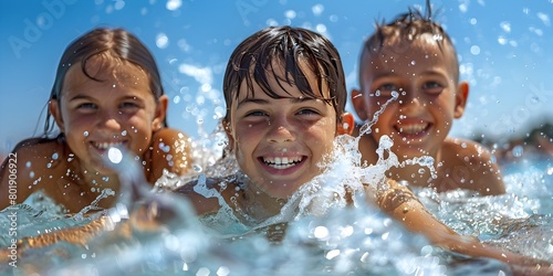 Gleeful Children Splashing and Laughing in Refreshing Summer Pool