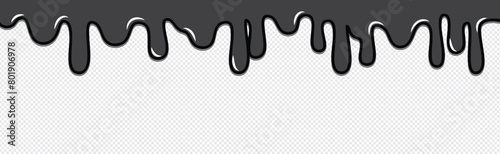 Dripping liquid or paint seamless pattern. Melting chocolate, flowing cream, glaze, yogurt or honey horizontal border. transparent background. vector illustration .EPS 10