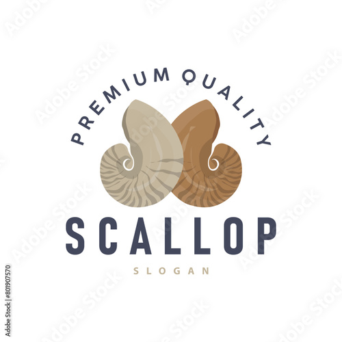Seashell Logo, Inspirational Scallop Design With Pearl, Ocean Animals, Vector Jewelry Luxury Shell Beauty And Cosmetic