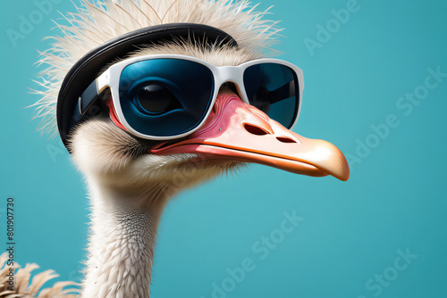 Ostrich bird in sunglass shade glasses