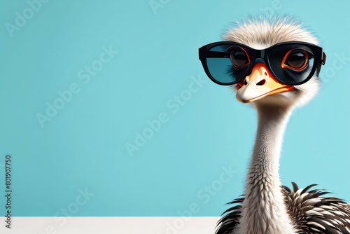 Ostrich bird in sunglass shade glasses