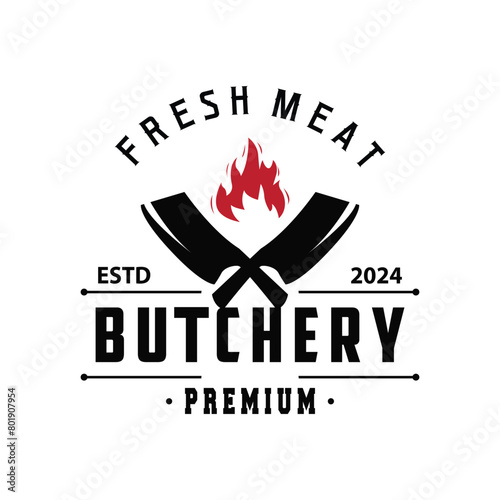 chef knife logo illustration old vintage design for butcher knife brand for restaurant brand and simple butcher knife market